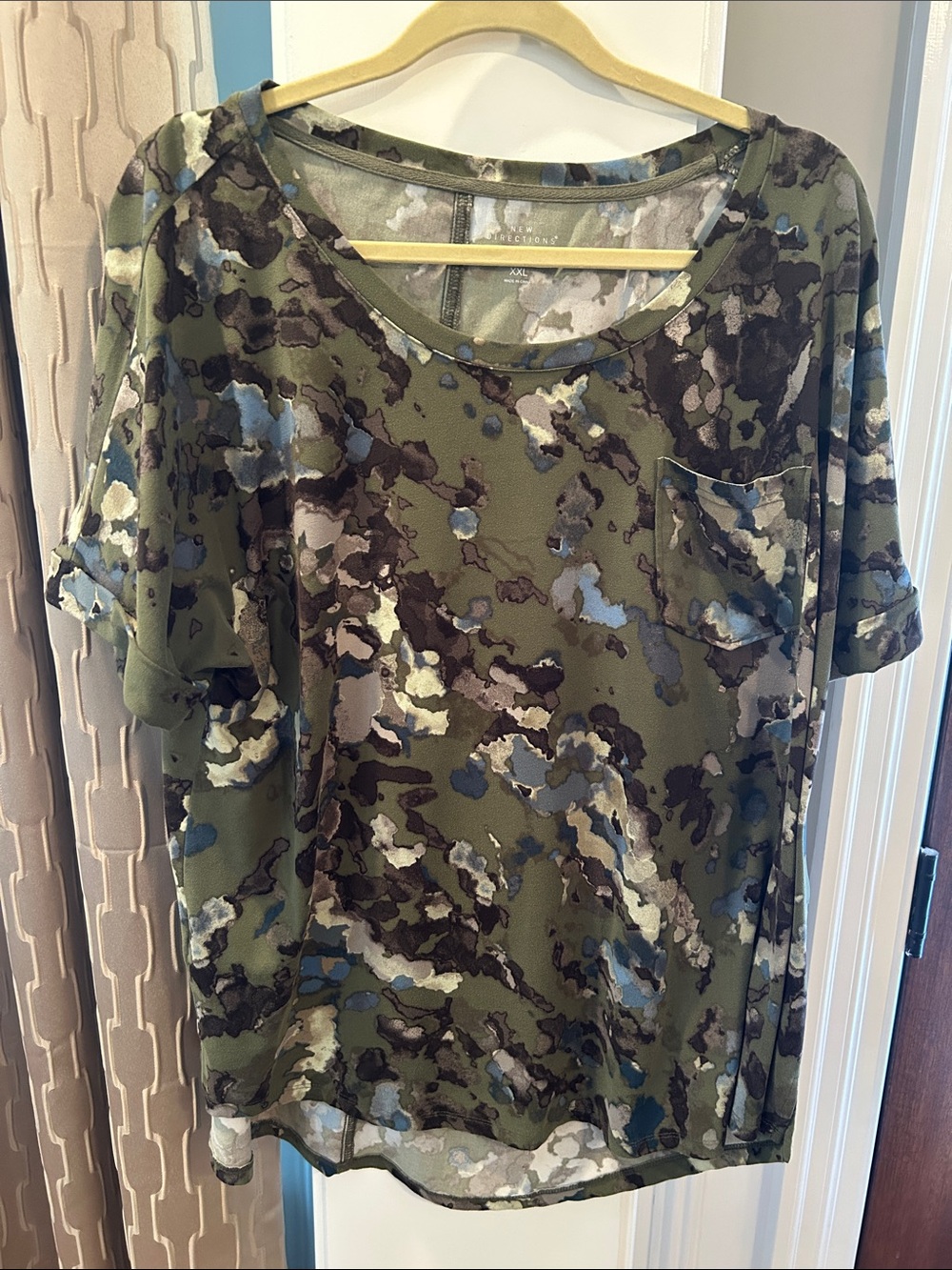 new directions Olive Green Camo Short Sleeve Pocket Tee